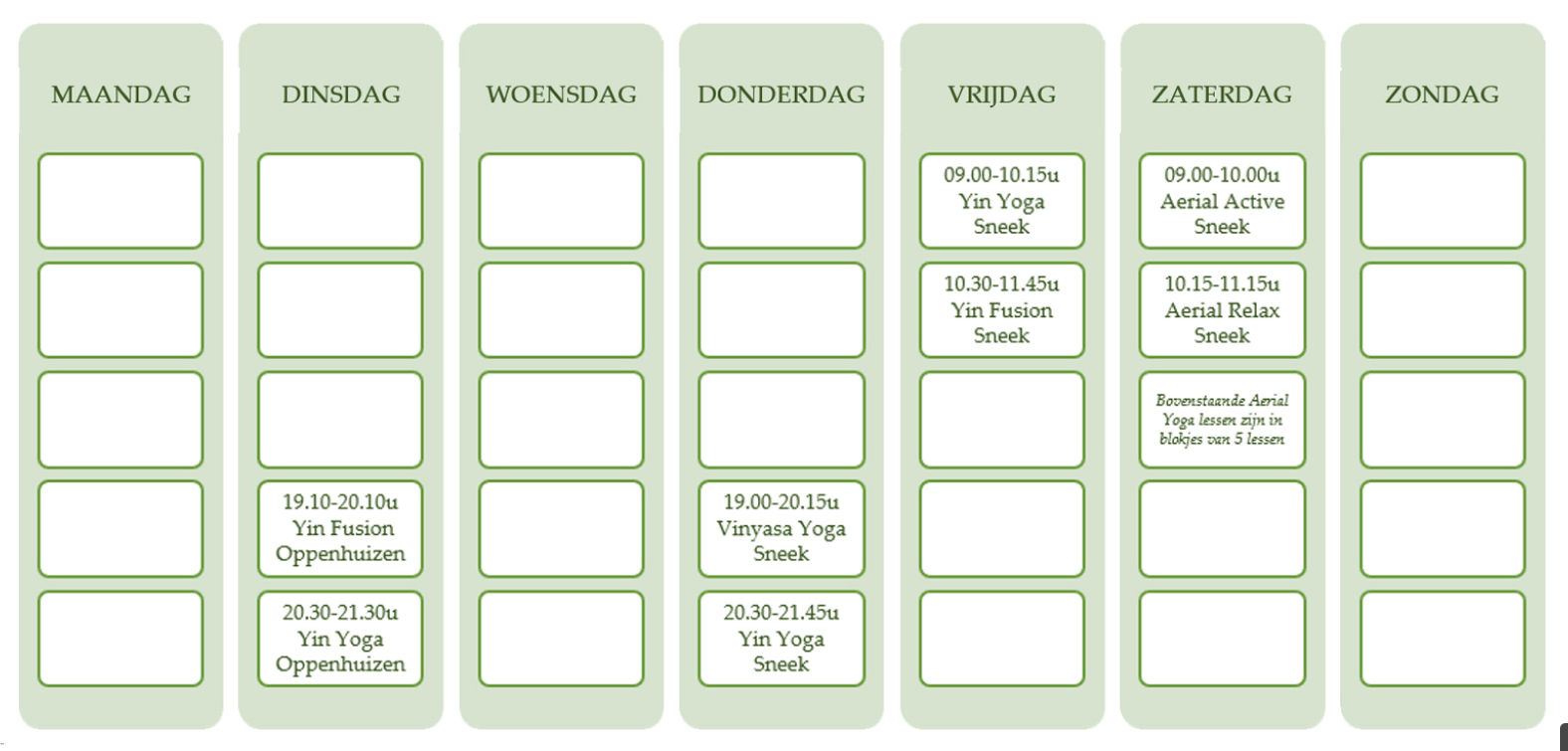 Rooster jan 2026 lesrooster Angela Yoga, Yoga Oppenhuizen, Yoga Sneek, Yin Yoga, Vinyasa Yoga, Yogales, Yoga Friesland